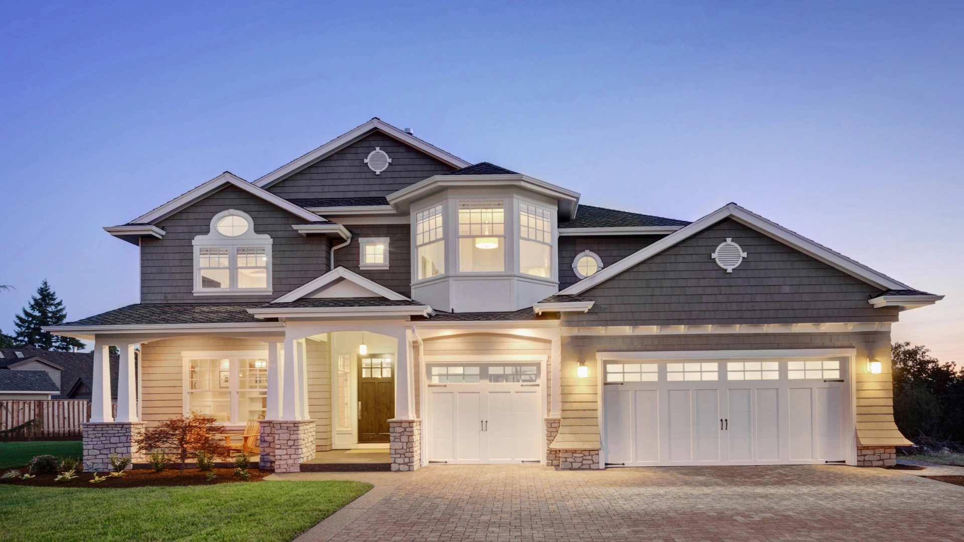 luxurious house exterior on twilight